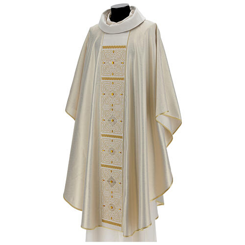 Chasuble 100% polyester, golden and ecru decorations, embroidery and trimming, Limited Edition 3