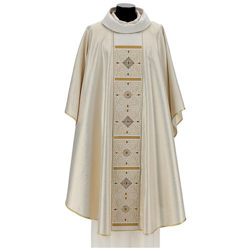 Chasuble 100% polyester with decorative applications embroidery in gold ecru Limited Edition 1