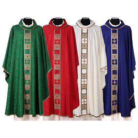 Priest chasuble in acetate viscose agremanistitch work strass machine embroidery Gamma