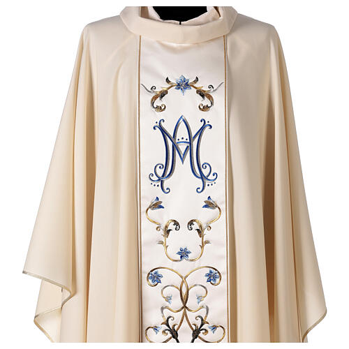 Ivory Marian chasuble with light blue flowers, 100% wool Gamma 3