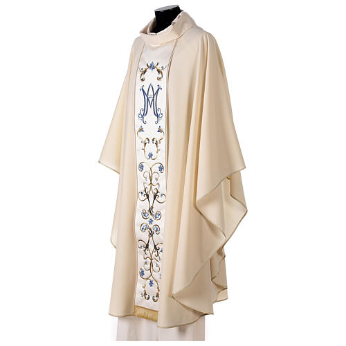 Ivory Marian chasuble with light blue flowers, 100% wool Gamma 4