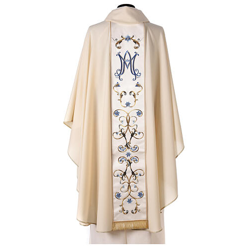 Ivory Marian chasuble with light blue flowers, 100% wool Gamma 6