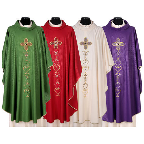 Chasuble of printed polyester fabric, machine emboidery and stones Gamma 1