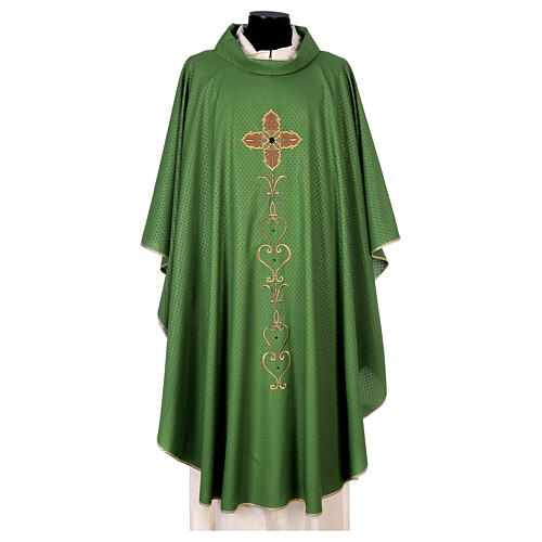 Chasuble of printed polyester fabric, machine emboidery and stones Gamma 3