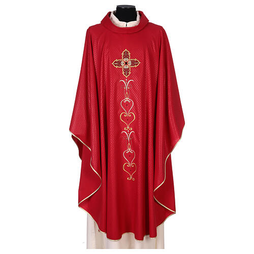 Chasuble of printed polyester fabric, machine emboidery and stones Gamma 5