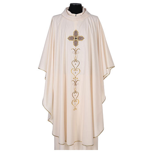 Chasuble of printed polyester fabric, machine emboidery and stones Gamma 7