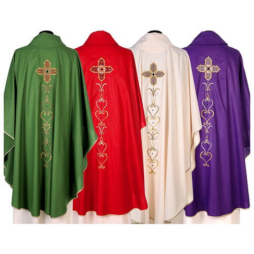Chasuble of printed polyester fabric, machine emboidery and stones Gamma 11
