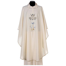 Marian chasuble, 100% polyeter, machine embroidery, lily and monogram Gamma