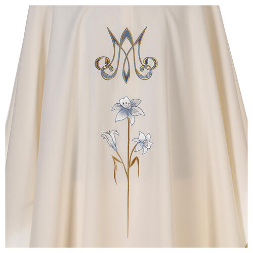 Marian chasuble, 100% polyeter, machine embroidery, lily and monogram Gamma 2