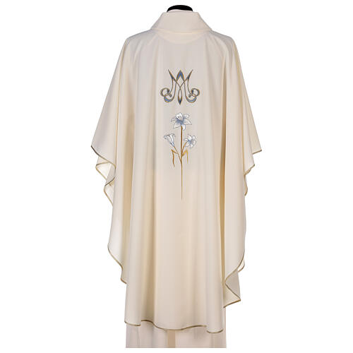 Marian chasuble, 100% polyeter, machine embroidery, lily and monogram Gamma 6