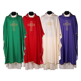Casulas: Conjunto 4 casulas litúrgicas poliéter 4 cores bordado cruz decorada SUPER BARATO