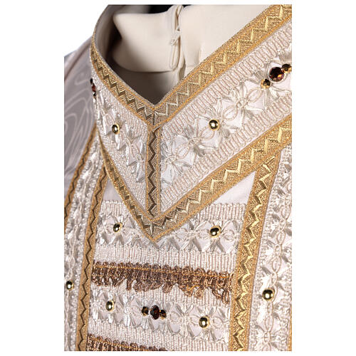 Ivory-coloured chasuble with golden orphrey band and stones, acetate and viscose Gamma 13