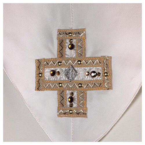 Ivory-coloured chasuble with golden orphrey band and stones, acetate and viscose Gamma 16