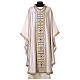 Ivory-coloured chasuble with golden orphrey band and stones, acetate and viscose Gamma s1