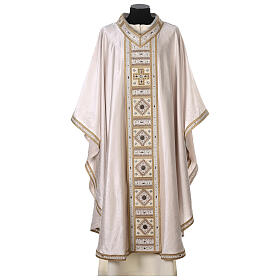 Chasuble acetate viscose ivory stole with gold embroidery stones Gamma