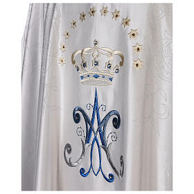 White chasuble with machine-embroidered marial pattern, acetate and viscose Gamma