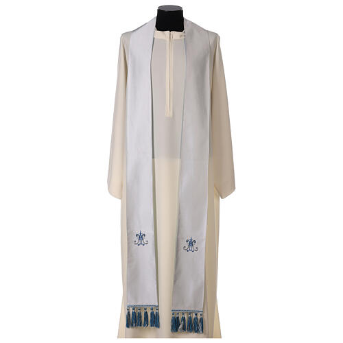 White chasuble with machine-embroidered marial pattern, acetate and viscose Gamma 13
