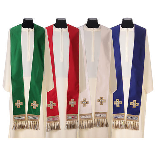 Kasel, Viskose-Acetat-Mischgewebe, goldfarbene Stickereien, 4 liturgische Farben, Atelier Gamma 7