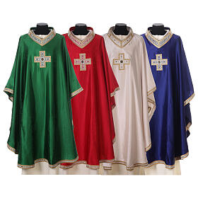Chasuble with golden embroidered cross, acetate and viscose, 4 colours Gamma