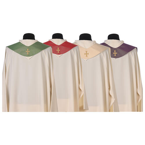 Kasel, Mischgebewebe aus Wolle und Lurex, 4 liturgische Farben, goldene Verzierungen, Atelier Gamma 6