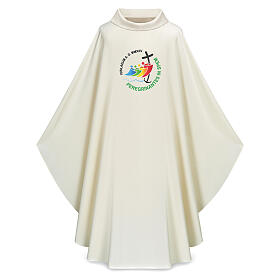 Slabbinck ivory chasuble with 2025 Jubilee official logo, Dupion fabric