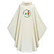 Slabbinck ivory chasuble with 2025 Jubilee official logo, Dupion fabric s1