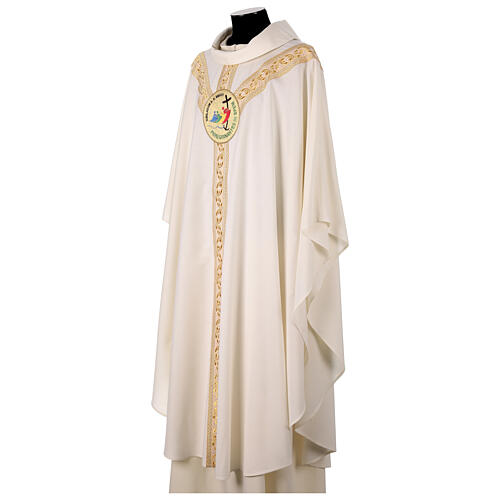 Slabbinck Gothic chasuble, ivory-coloured fabric with embroidered golden Jubilee logo 4