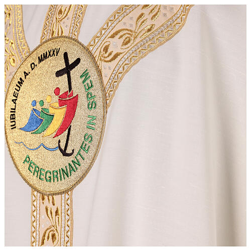 Slabbinck Gothic chasuble, ivory-coloured fabric with embroidered golden Jubilee logo 5