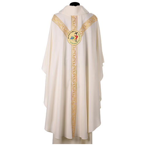 Slabbinck Gothic chasuble, ivory-coloured fabric with embroidered golden Jubilee logo 6