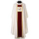 Slabbinck ivory-coloured Gothic chasuble with red velvet band and 2025 Jubilee logo, luxury Dupion fabric s1