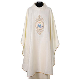 Marian ecru chasuble with Our Lady's monogram