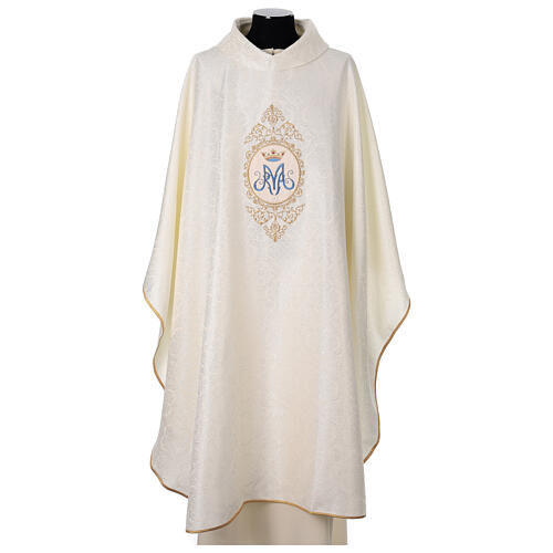 Chasuble mariale écru avec monogramme Marie 1