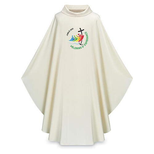 Chasuble couleur ivoire Slabbinck logo officiel coloré FRA Jubilé 2025 Dupion 1