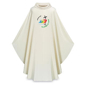 Slabbinck ivory-coloured chasuble with Jubilee 2025 official logo, Dupion fabric, ENG