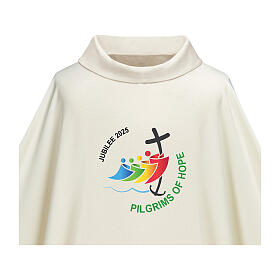 Slabbinck ivory-coloured chasuble with Jubilee 2025 official logo, Dupion fabric, ENG