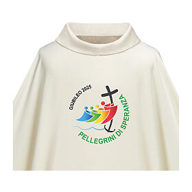 Ivory-coloured Dupion chasuble by Slabbinck with Jubilee 2025 official logo, ITA full-colour embroidery