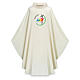 Ivory-coloured Dupion chasuble by Slabbinck with Jubilee 2025 official logo, ITA full-colour embroidery s1