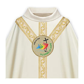 Gothic chasuble by Slabbinck of ivory and golden fabric, Jubilee 2025 official logo embroidered in ENG