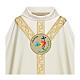 Gothic chasuble by Slabbinck of ivory and golden fabric, Jubilee 2025 official logo embroidered in ENG s2