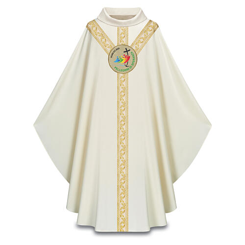 Kasel im gotischen Stil mit Schalkragen zum Jubiläum 2025, von Slabbinck, gesticktes offizielles Logo, ITALIENISCH 1