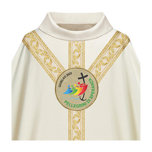 Kasel im gotischen Stil mit Schalkragen zum Jubiläum 2025, von Slabbinck, gesticktes offizielles Logo, ITALIENISCH 2