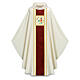 Ivory-coloured Dupion chasuble by Slabbinck with red band, Jubilee 2025 official logo in ENG s1