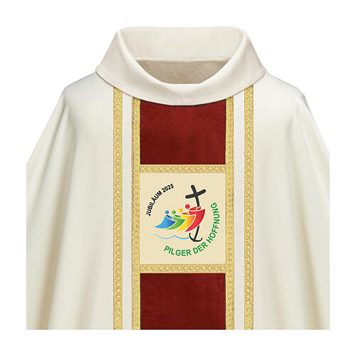 Casula Giubileo 2025 gotica Slabbinck avorio stolone rosso dupion tedesco 2