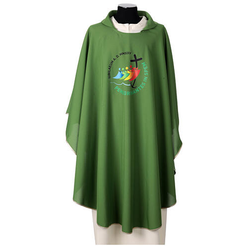 Chasuble Jubilé 2025 verte logo imprimé en couleurs 1