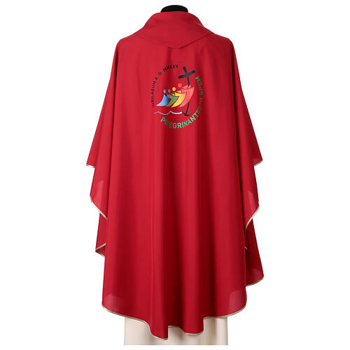 Red chasuble Jubilee 2025, multilingual logo printed in colours. 8