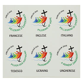 Casulla roja Jubileo 2025 logotipo impreso colores multiidioma