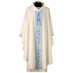 Ivory-coloured chasuble with Marian embroidery on the central band, 100% polyester