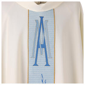 Ivory-coloured chasuble with Marian embroidery on the central band, 100% polyester