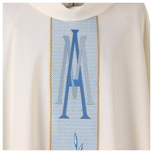 Ivory-coloured chasuble with Marian embroidery on the central band, 100% polyester 2