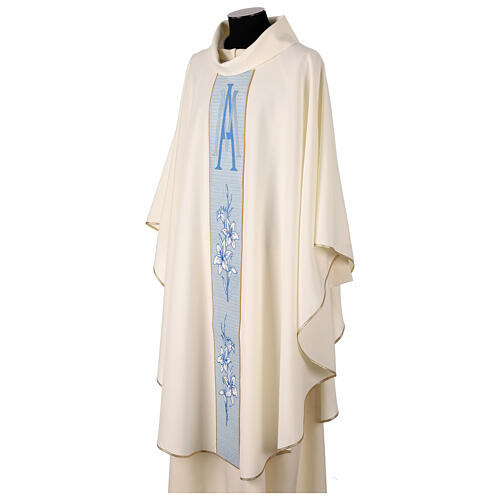 Ivory-coloured chasuble with Marian embroidery on the central band, 100% polyester 3